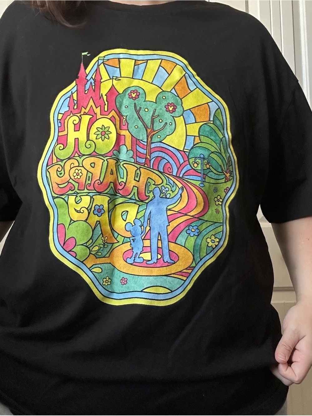 Disney Oh Happy Day Black Graphic Tee Unisex Size XXL